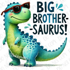 Big Brother Dinossauro PNG | T-Rex Big Brother Saurus Sublimação png | Anúncio de Gravidez do Big Brother Novo Bebê Irmão Dinossauro PNG