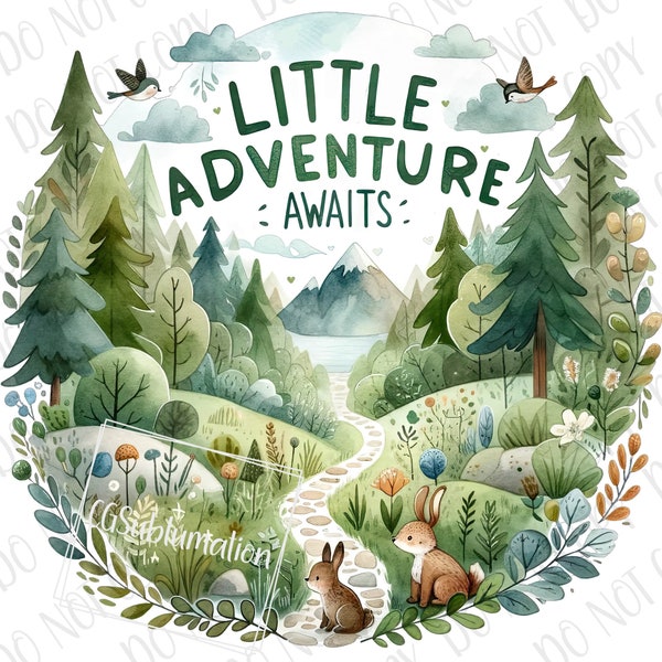 Little Adventure Awaits Baby PNG, Forest Baby Sublimation Digital Download Rabbit Adventure Baby PNG Baby Shower PNG Camping Themed Baby png