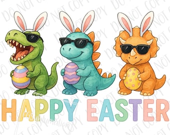 Easter Dinosaur PNG, T-Rex Triceratops Stegosaurs Sublimation, Easter PNG Funny Dino Easter Eggs png Boys Toddler Easter Dinosaurs Gift PNG