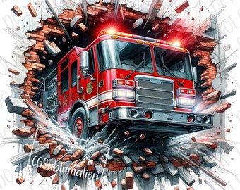 Fire Truck Hole In A Wall png Sublimation | Fire Engine Firefighter png | Digital Download | Fireman Truck In Wall Fire Crew Hole Truck png