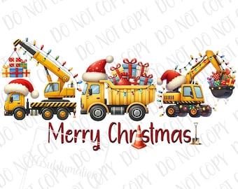 Christmas Construction Sublimation PNG Construction Trucks Sublimation PNG Excavator Dump Truck Sublimation png Construction Sublimation PNG