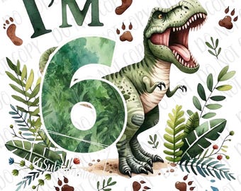 T-Rex Dinosaur png, 6th Birthday I'm 6 Dino PNG, Trex Dinosaur Sublimation Bday T-Rex PNG, T-Rex Baby Toddler Birthday Party Dinosaur Gift