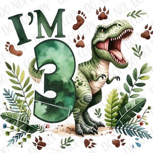 T-Rex 恐竜 png、3歳の誕生日 I'm 3 Dino PNG、Trex 恐竜昇華 Bday T-Rex PNG、T-Rex 赤ちゃん幼児誕生日パーティー恐竜ギフト
