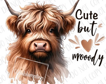 Highland Cow PNG, Moody Cow Png, Farm Cow PNG, Cute But Mooody Sublimation Design, Farm Life png, Cute Highland Cow, Southern Western Cow