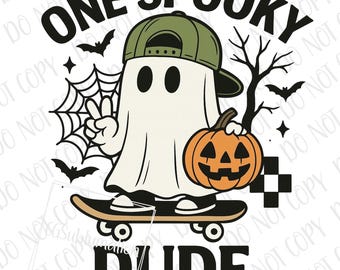Boys Halloween Design PNG | Boys Ghost png | One Spooky Dude Sublimation PNG | Retro Ghost Skateboard Sublimation Spooky Trendy Ghost PNG