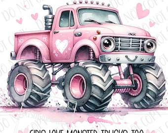 A las chicas también les encantan los Monster Trucks PNG / Sublimación de Monster Truck para chicas / Monster Truck PNG / Chica Monster Truck del oeste / Clipart de camión rosa