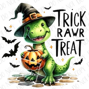 Dinosaur Halloween PNG, Funny Trick Rawr Treat T-Rex Sublimation, Digital Download Dinosaur PNG, Dino Sublimation PNG Halloween Dinosaur png