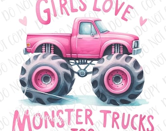 A las chicas también les encantan los Monster Trucks PNG / Sublimación de Monster Truck para chicas / Monster Truck PNG / Chica Monster Truck del oeste / Clipart de camión rosa