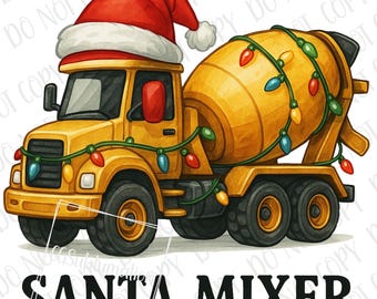 Construction Christmas PNG | Cement Mixer Truck Christmas png | Construction Sublimation PNG | Christmas Sublimation Santa Mixer Tractor PNG