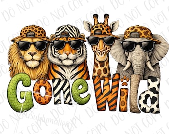 Gone Wild png, Tiger, Zebra, Lion, Giraffe PNG, Funny Safari Animals Sublimation, Animal Keeper Design Southern Kids Animal Lover Wild Child