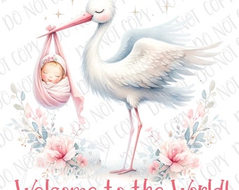 Cute New Baby Stork PNG, Newborn Baby Shower Sublimation Digital Download, Baby Stork Delivery png, Baby Announcement Newborn Gift Stork png