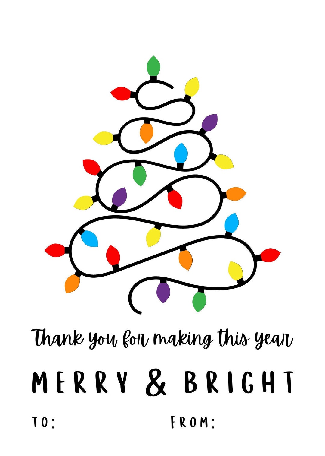 Thank You Card Christmas Merry & Bright Etsy