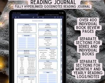 Goodnotes Lesejournal, Leseplaner, Digitaler Planer zum Lesen, Buchbesprechung, Digitales Bücherregal, Heimbibliothek Tracker