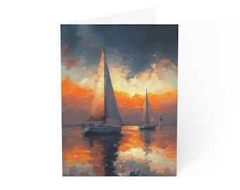 Cartes de voeux coucher de soleil sur l'océan, impressions d'art pour célébrations, mots de remerciement, jeux de cartes pour anniversaires, intérieur vierge pour messages personnels