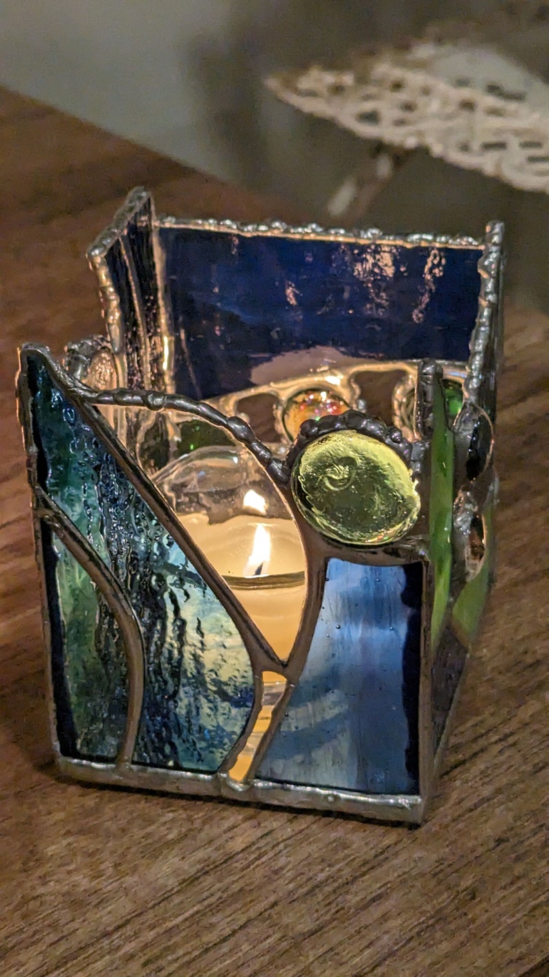 The Blue & Green Stained Glass Candlebox, Candle Holder Etsy