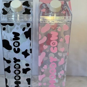 Cow print retro milk carton re-usable acrylic drinks bottle 1L