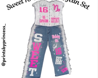 Sweet 16 Corset and Jeans Outfit  + fur - ANY AGE birthday corset and skirt outfit , Taurus  Birthday Outfit, Aries Birthday Outfit , Gemini
