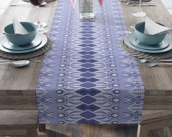 Blauwe Ikat Aangepaste tafelloper Keukenloper Boho tafelloper Moderne tafelloper Boerderij tafelloperTafeldecor Eettafelloper