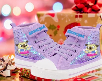 Chip and Potato Birthday Party Personalized Name Light Purple Sequins High Top Shoes Sneakers