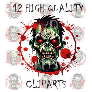 Halloween Cartoon Zombie Portrait Clipart. Halloween Clipart. Watercolor clipart (2) - 12 High Quality JPGs. Clipart.