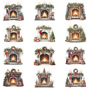 Christmas Fireplace Clipart. Christmas Clipart. Christmas Card Idea. Christmas Card Design - 12 High Quality JPGs.
