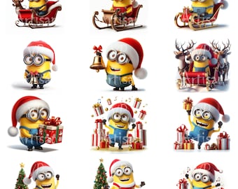 Christmas Minions Clipart. Christmas Clipart. Christmas Card Idea. Christmas Card Design - 12 High Quality JPGs.