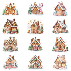 Gingerbread House Christmas Clipart - 12 hoge kwaliteit JPG's