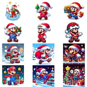 Weihnachten Super Mario Clipart. Weihnachts Clipart. Weihnachtskarte Idee. Weihnachtskarten-Design - 12 hochwertige JPGs. Weihnachts Clipart