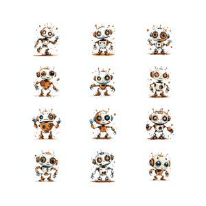 Cute Robots - 12 High Quality JPGs, Digital Planners, Junk Journals, Scrapbook, Memory Book, Commercial Use, Digital Download
