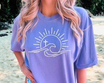 Sunshine Cross Comfort Colors Shirt Christian Beach Shirt Faith Shirt Ocean Inspired Style Beachy Preppy Christian Clothes Jesus Ocean Shirt