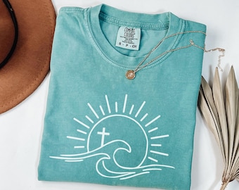 Sunshine Cross Waves Christian Beach Shirt Sunshine Shirt Faith Shirt Ocean Inspired Style Beachy Summer Christian Clothes Jesus Ocean Shirt