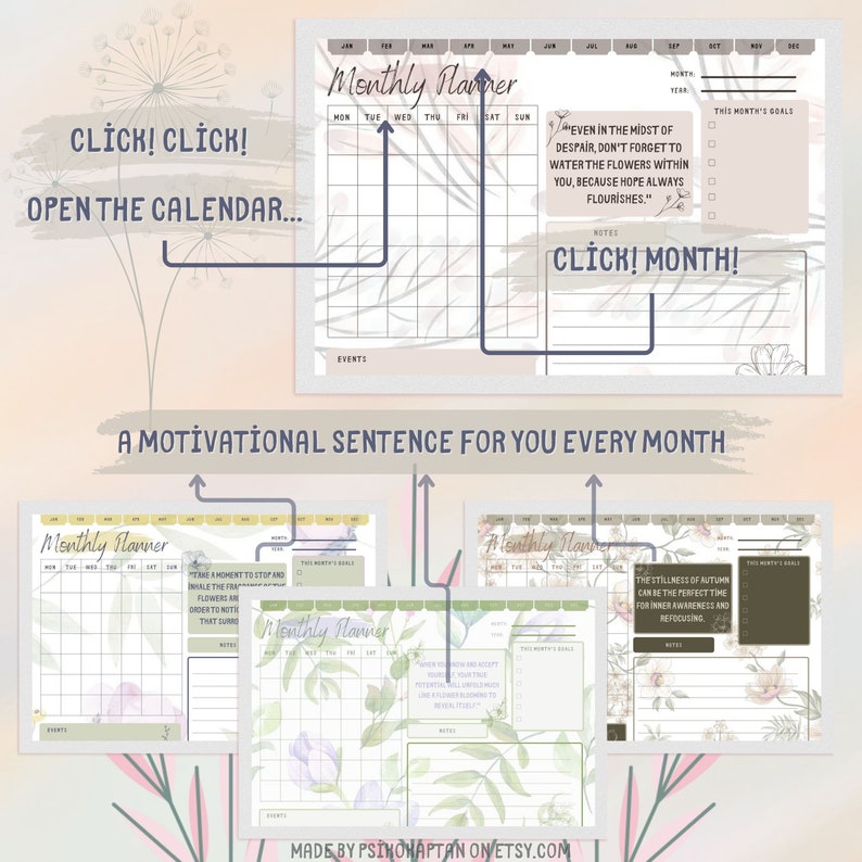 Ultimate 2024 Planner Floral, 365 Days Digital, Monthly Planners