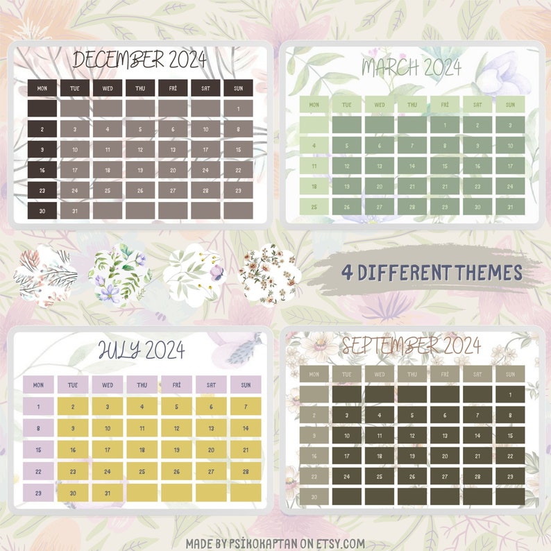 Ultimate 2024 Planner Floral, 365 Days Digital, Monthly Planners