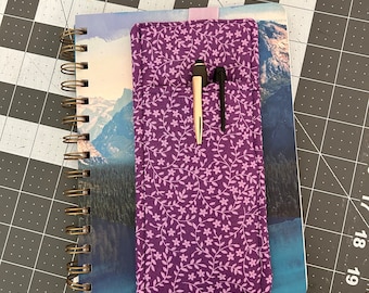 Purple Pen Holder and Elastic Bookmark | Pocket for pens and highlighters | Elastic Strap placeholder
