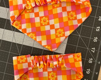 Pink and Orange Flower Dog Bandana Scrunchie