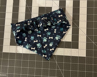 Blue Paw Prints and Bones Dog Bandana Scrunchie