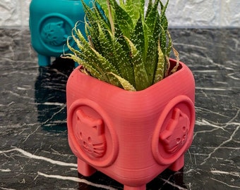 3D Print Cat Cube Planter: Modern Minimalist Succulent Pot