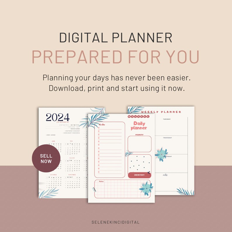 Burgundy and Plant 2024 Calendar, Daily and Monthly Planner Etsy