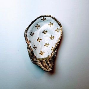 Gold and White Oyster Shell Trinket Dish, Bridal Shower Favors, Beachy Themed Gift, Handcrafted with Oysters from Wilmington, NC!