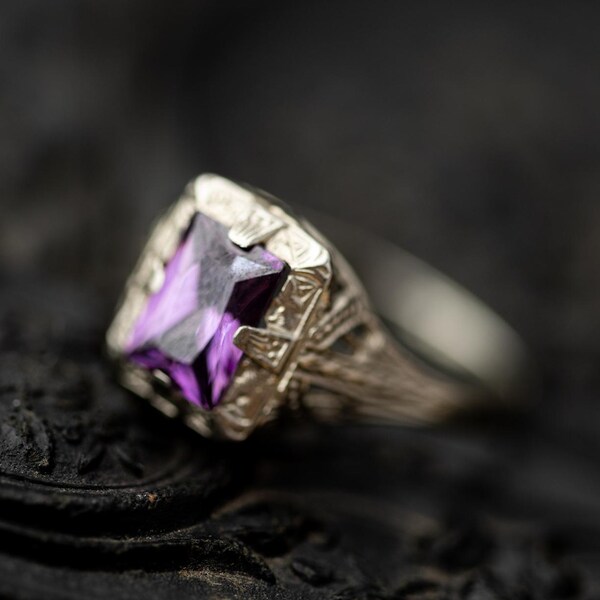 Antique 10k Color Change Garnet White Gold Ostby Barton Ring Estate Jewelry