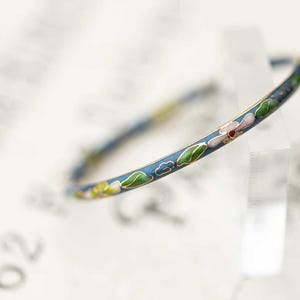 Vintage Cloisonné Floral Bangle Hand Painted Enamel Estate Jewelry