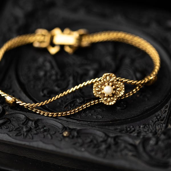 Vintage Estate Goldette Pearl Rope Toggle Bracelet Designer Jewelry
