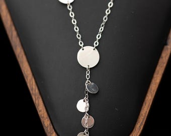 Vintage DaveriVicenza Sterling Silver Y Necklace Italian Disc Drop Modernist Estate Jewelry