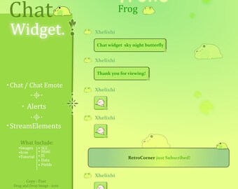Widget de chat FROGGY para Twitch, widgets de chat Greenish Froggy para transmisiones de Twitch, widget de chat de Twitch Frog, widget de chat Streamelements