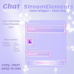 Chat Widget - Cute Minimal, Butterfly Theme • Chat Box & Alerts for Twitch Streams for StreamElements, Purple Chat Widget Butterfly