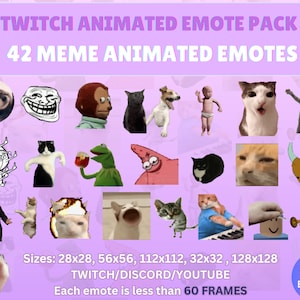 42 MEME Animated Emotes pack, Meme emotes pack, meme cat emotes pack, Funny Meme Emotes pack, Meme collection Emotes, Animated Meme Emotes