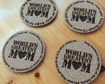 Gift for Mum - Cork coasters - inspirational quotes - Mother's Day/Birthday Gift.