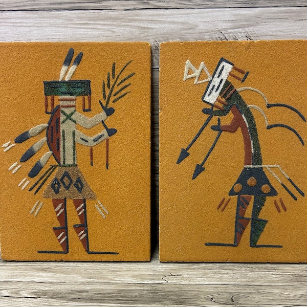 Vintage Navajo Indian Sand Paintings : #1 Hunchbacked People OR #2 Rainbow Boy