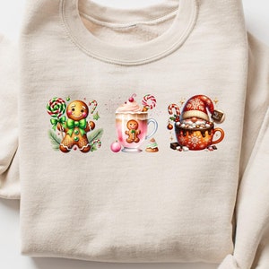 Gingerbread Christmas Coffee Shirt, Christmas coffee Sweatshirt, women Holiday sweater, Xmas Tee, Coffee Lover gift, Latte drink Crewneck