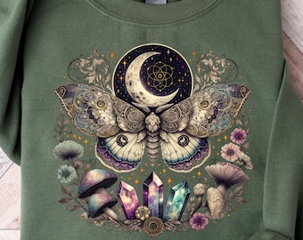 Luna Moth Sweatshirt Luna Moth Clothing Moon Phases Moon Phase Hooded Sweatshirt Celestial Hoodie Witchy Moth Celestial lunar moth